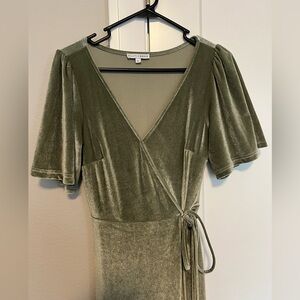 Elegant Velvet Olive Green Wrap Dress